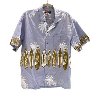 Mens Hawaiian Surfboard Print Blue Short-Sleeve Shirt Ali'i Fashions 2X